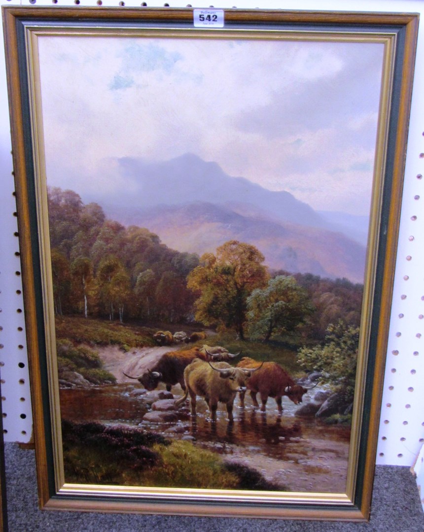 Appraisal: H R Hall British-fl - Highland cattle fording a stream