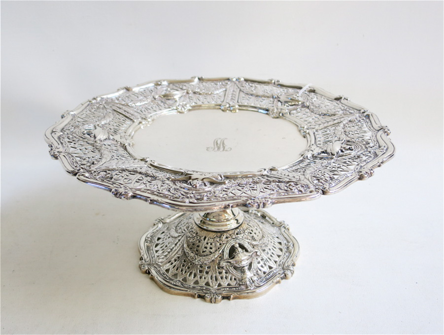 Appraisal: SHREVE COMPANY STERLING SILVER TAZZA with repouse and pierced bands