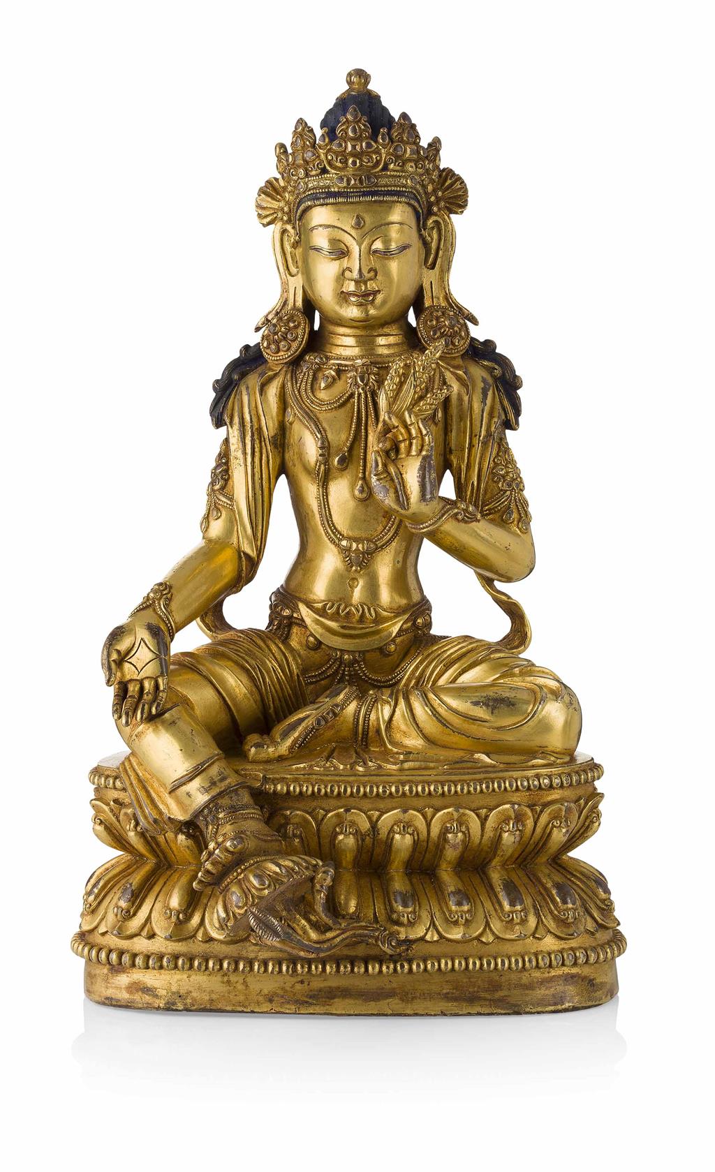 Appraisal: GILT-BRONZE FIGURE OF SEATED VASUDHARA QING DYNASTY TH TH CENTURY