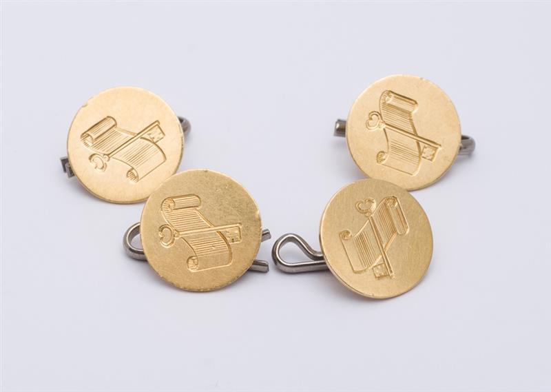 Appraisal: SET OF FOUR K BUTTONS Engraved with a scroll and