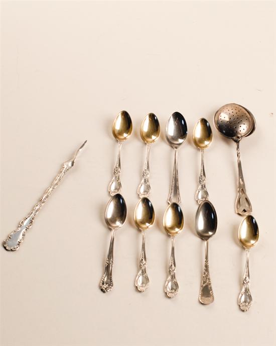 Appraisal: Eleven Pieces of Silver Flatware six demitasse spoons by Tiffany