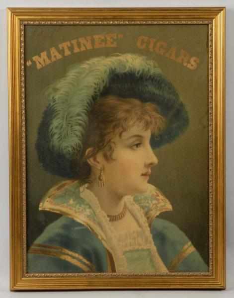 Appraisal: Early Framed Cardboard Matinee Cigars Sign Description Beautiful image of