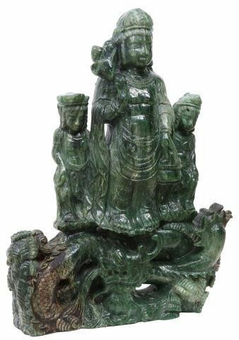 Appraisal: Large Asian Kuan Yin figural sculpture pierce carved green hardstone