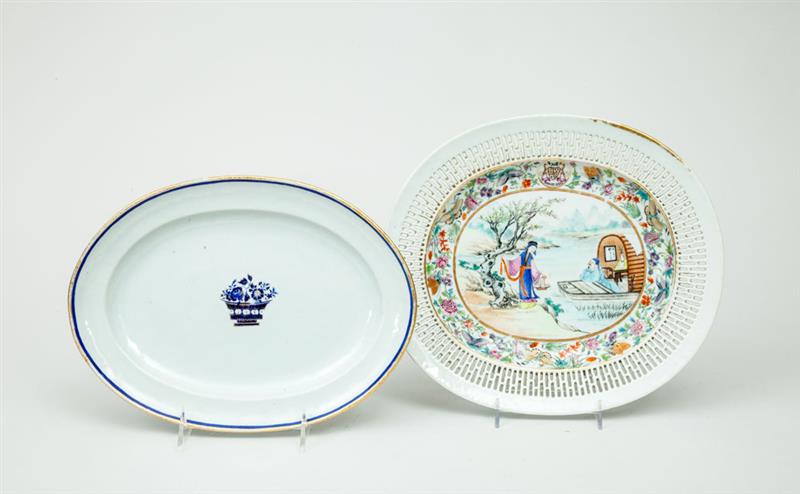 Appraisal: Chinese Export Famille Rose Porcelain Oval Platter and Platter with