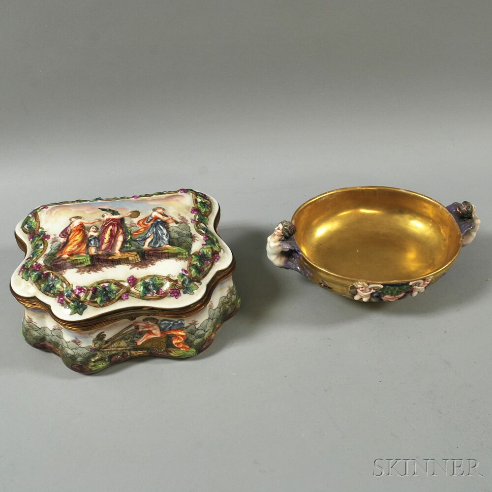 Appraisal: Two Capo di Monte Porcelain Items a covered box with