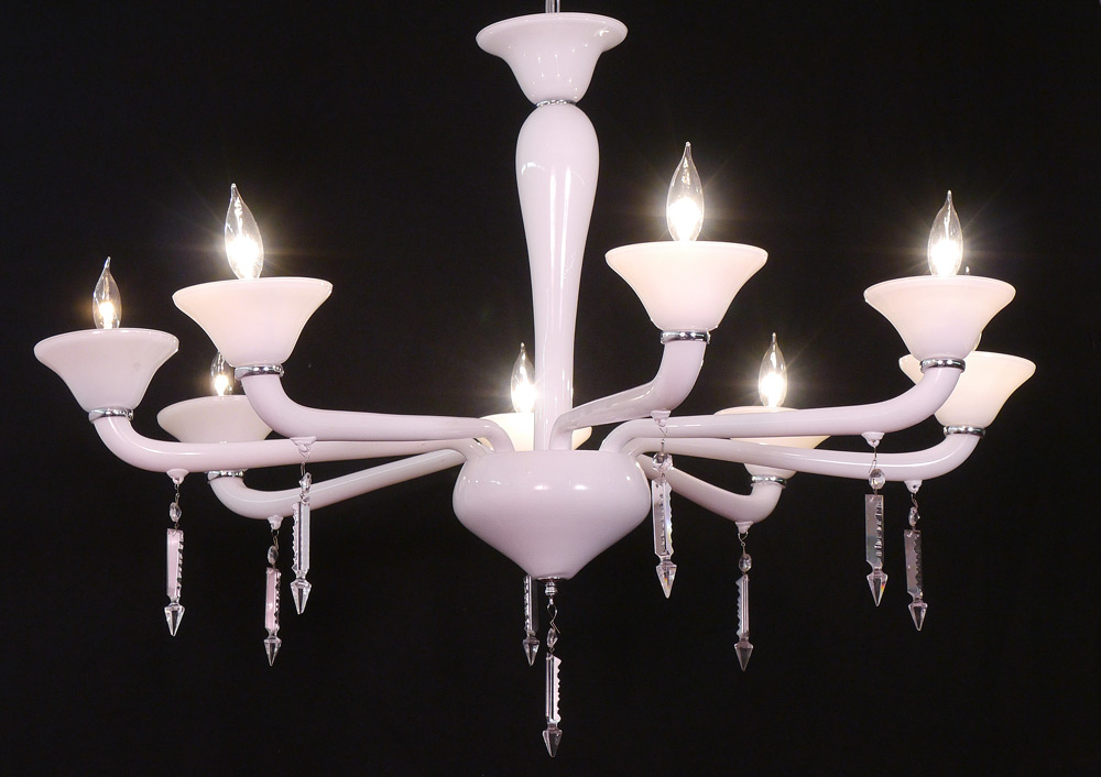 Appraisal: WHITE GLASS CHANDELIER MURANO White glass body and arms with