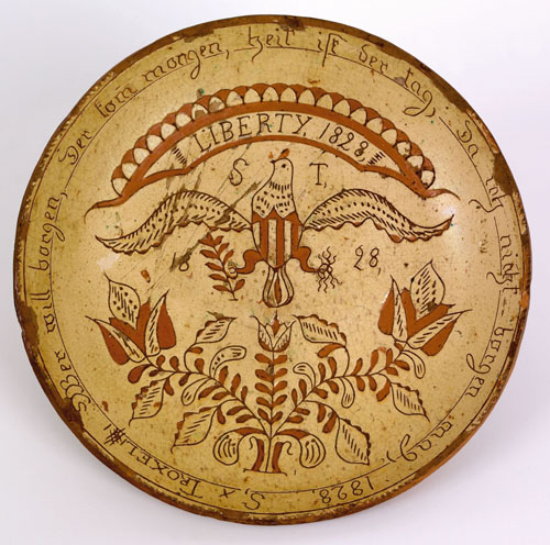 Appraisal: Montgomery County Pennsylvania sgraffito redware dish by Samuel Troxel dated