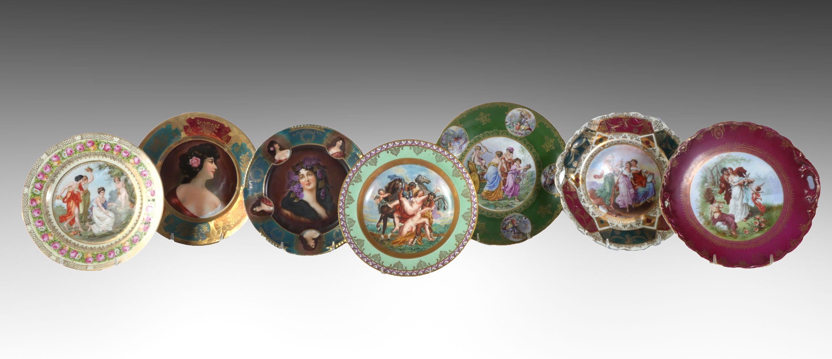 Appraisal: PC GERMAN AUSTRIAN PAINTED PLATES Comprising - Female bust portrait