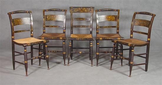 Appraisal: Five Painted Hitchcock Side Chairs Early th Century Set of