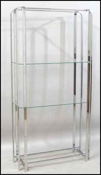 Appraisal: CHROME PLATED BOOKSHELF With two glass shelves H '' W