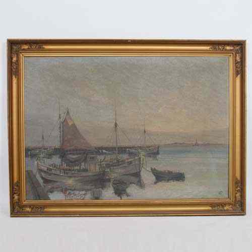 Appraisal: Jens Sinding Christensen Danish - Port Scene oil on canvas