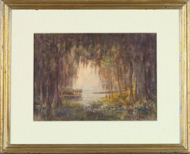 Appraisal: John A Brunner American - View Through Cypress Trees watercolor