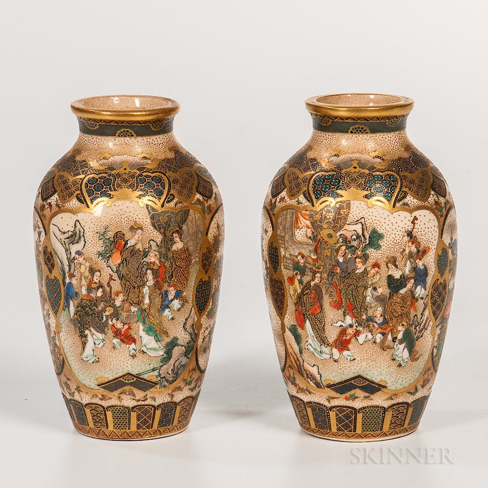 Appraisal: Pair of Small Satsuma Vases Pair of Small Satsuma Vases