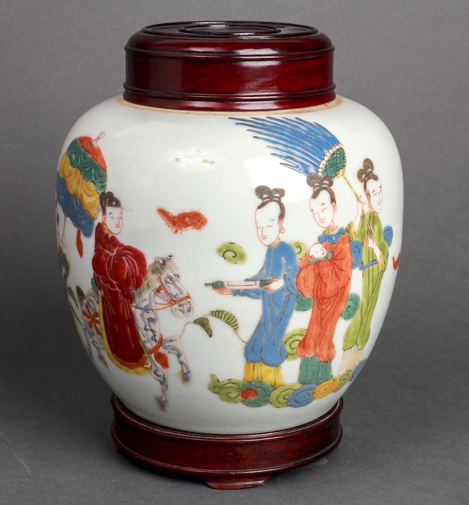 Appraisal: Chinese Export Ginger Jar Polychrome Enamel Chinese export ginger jar