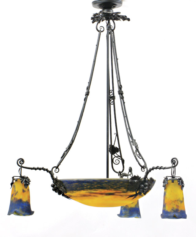 Appraisal: MULLER FRERES FRENCH ART GLASS CHANDELIER suspended bowl-form fixture D