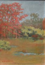 Appraisal: S Schafer American Early th Century Autumn Landscape Oil on