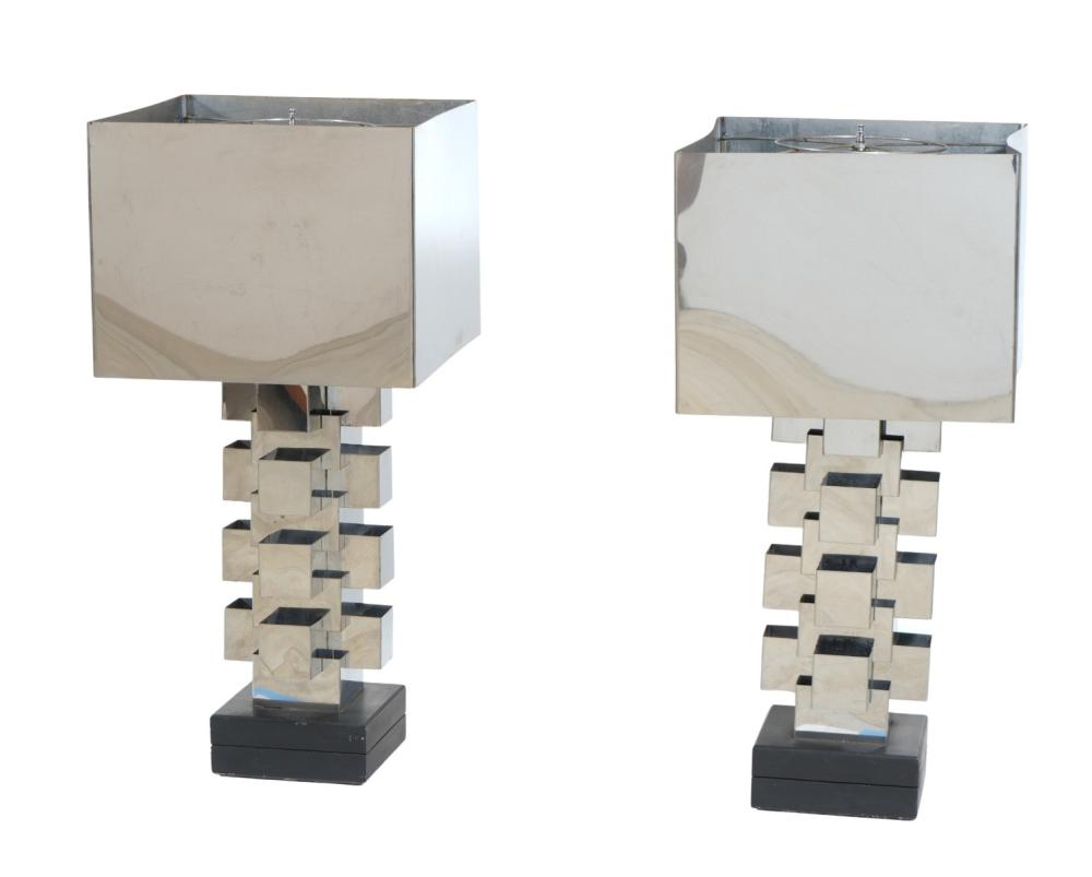 Appraisal: Pair of mid-century sculptural cubist table lamps by Curtis Jere