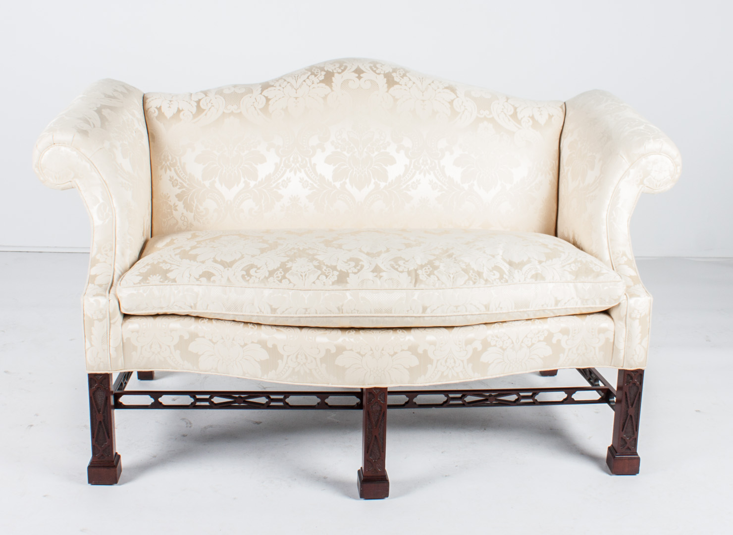 Appraisal: Baker Chinese Chippendale style mahogany sofa Historic Charleston Reproduction silk