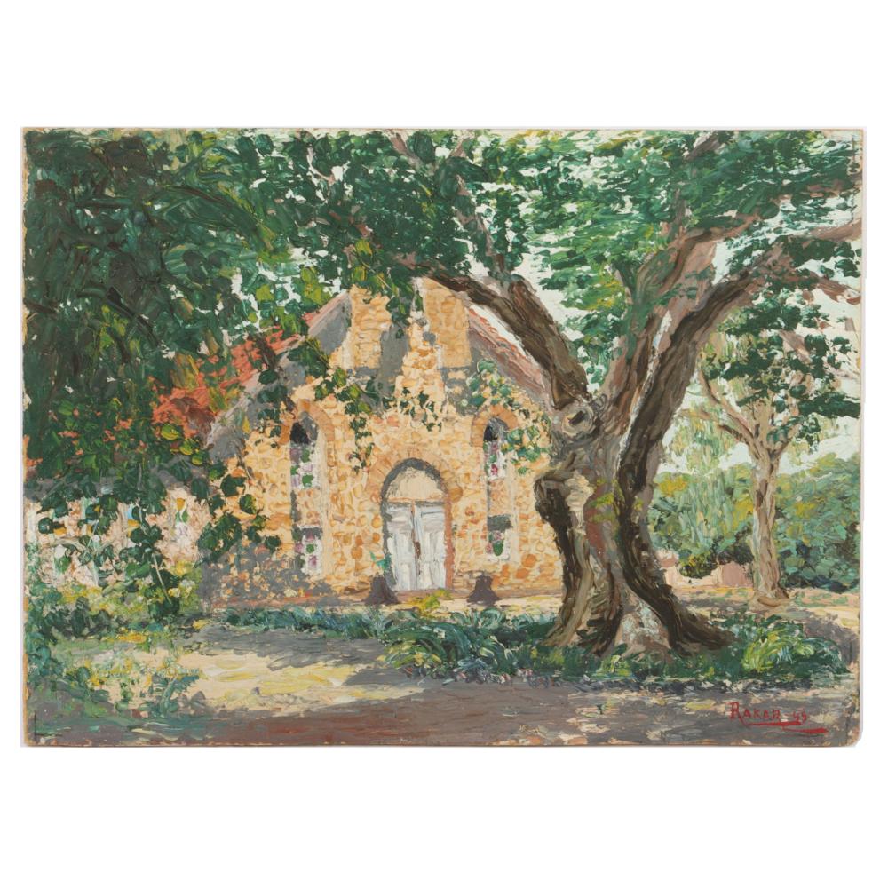 Appraisal: RAKAR AFRICA TH CENTURY UNTITLED AFRICAN CHURCH YARD OIL ON