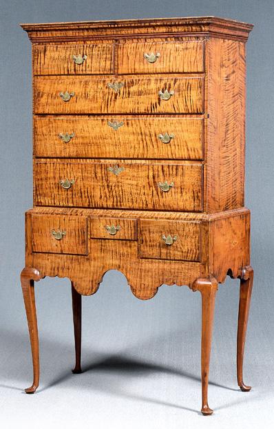 Appraisal: New England Queen Anne highboy highly figured tiger maple with