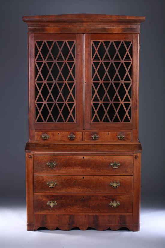 Appraisal: EMPIRE MAHOGANY BOOKCASE SECRETARY th century in two parts Projecting