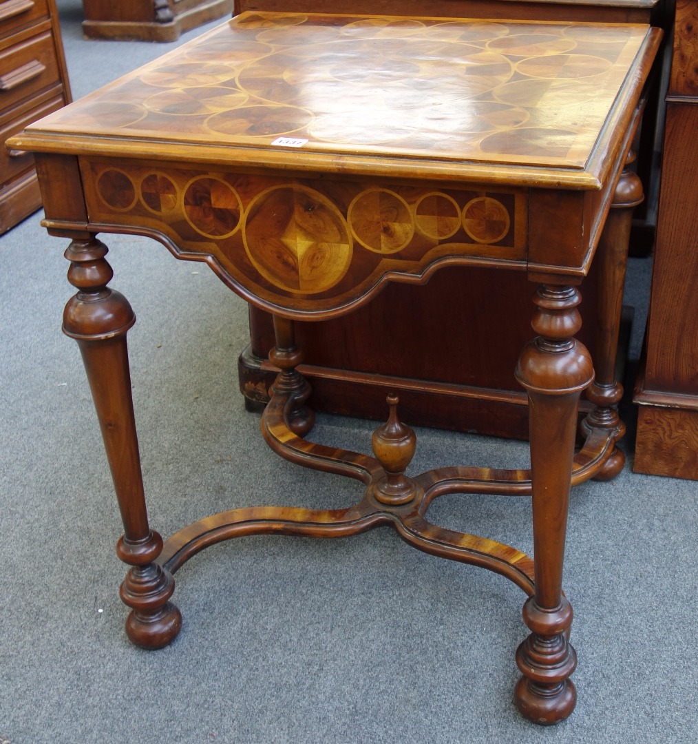 Appraisal: A th centyry style Dutch oyster veneered square occasional table