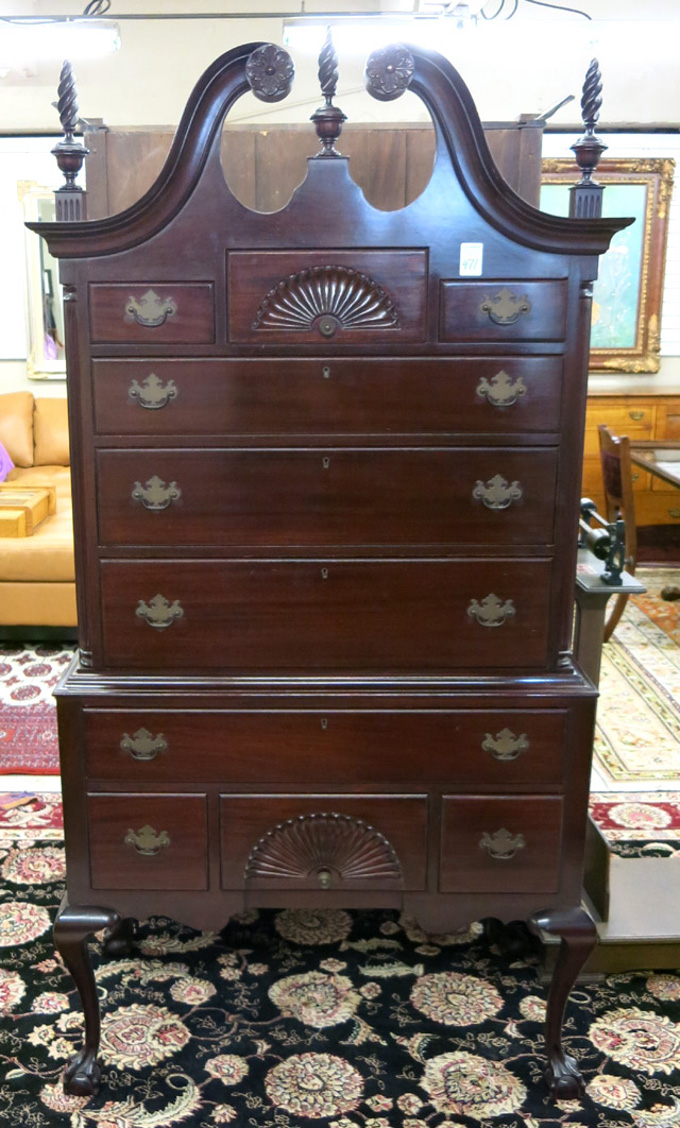 Appraisal: CHIPPENDALE STYLE MAHOGANY HIGHBOY CHEST OF DRAWERS American mid- th