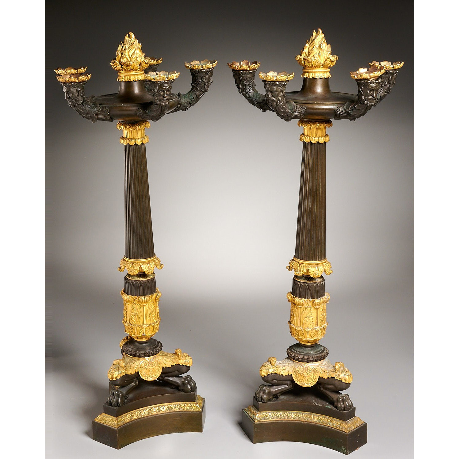 Appraisal: EXCEPTIONAL PAIR CHARLES X BRONZE CANDELABRA th c France dark