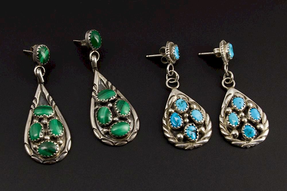 Appraisal: X Navajo Sterling Earrings Two pairs of Sterling Silver Navajo