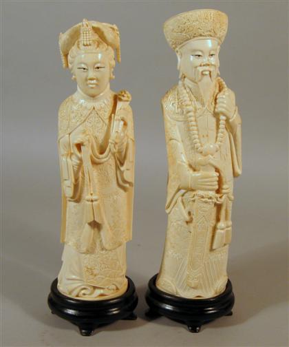 Appraisal: Pair of Chinese elephant ivory figures Of tall male and