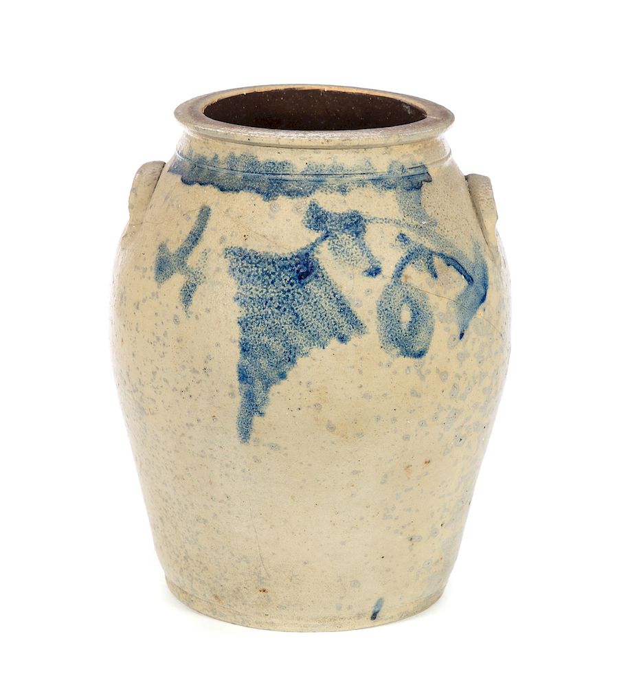 Appraisal: American Gallon Blue Decorated Crock - Damaged Fair condition with