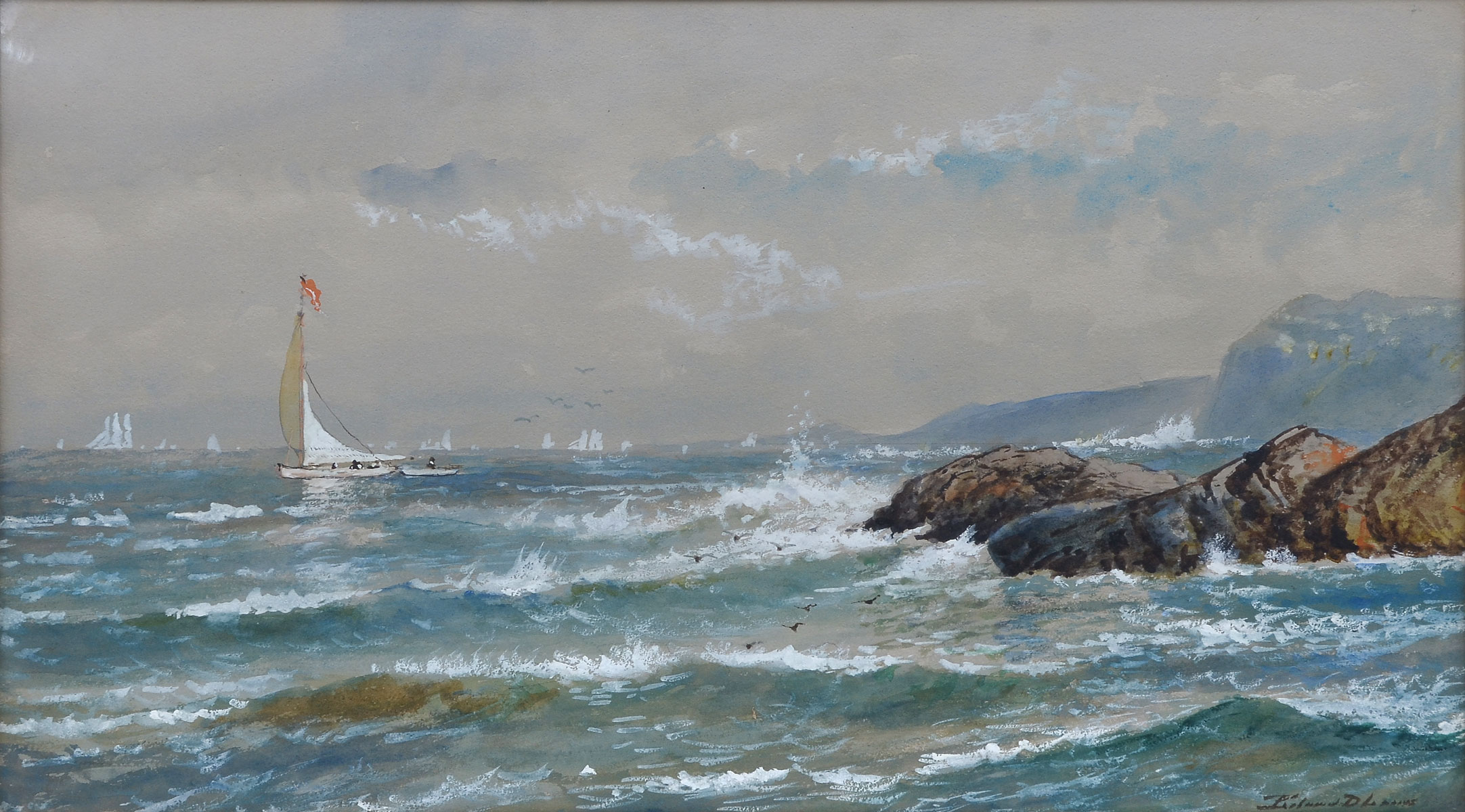 Appraisal: LEWIS Edmund Darch American - Coastal Scene with Crashing Surf