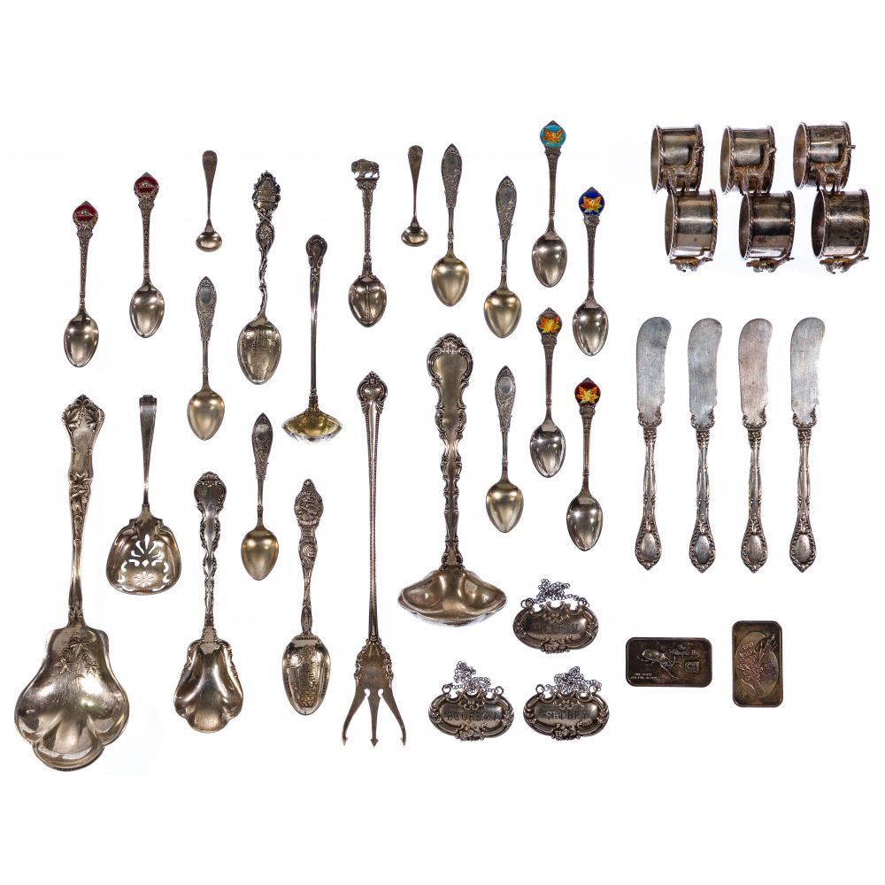 Appraisal: STERLING SILVER FLATWARE AND NAPKIN RING ASSORTMENT items including spoons