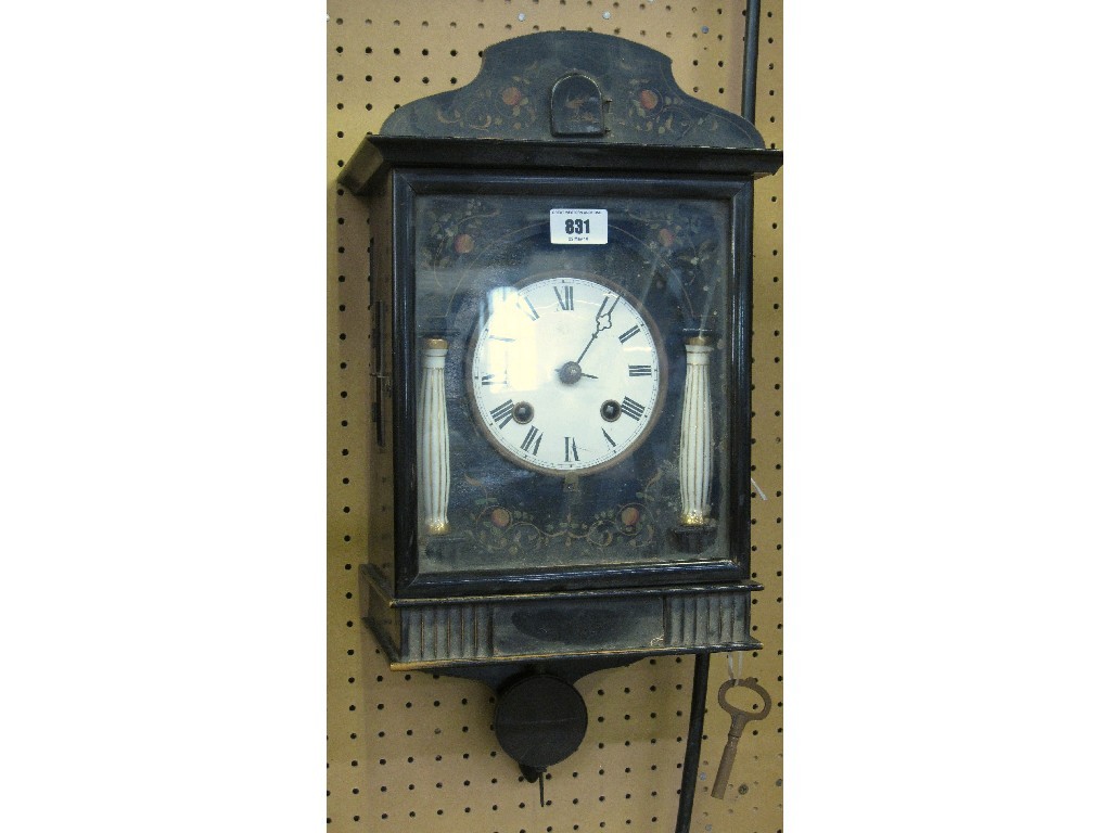 Appraisal: Ebonised and floral decorated wall clock