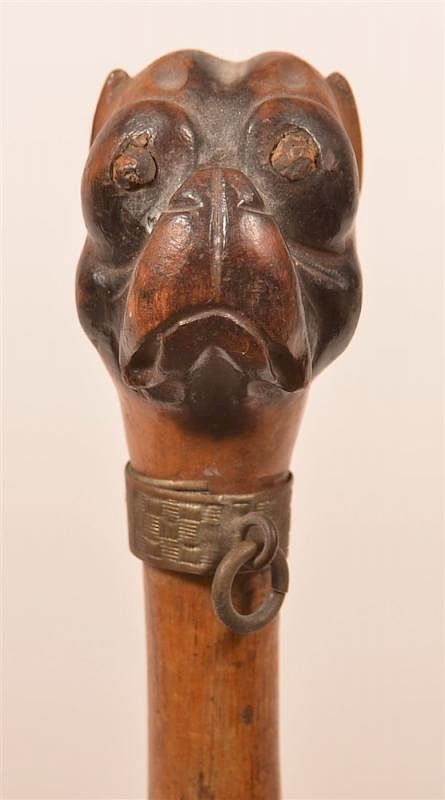 Appraisal: Carved Folk Art Cane with Pug Dog Head Handle Carved