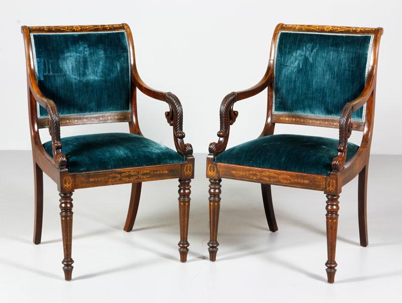 Appraisal: - Pair Upholstered Arm Chairs Pair of upholstered arm chairs