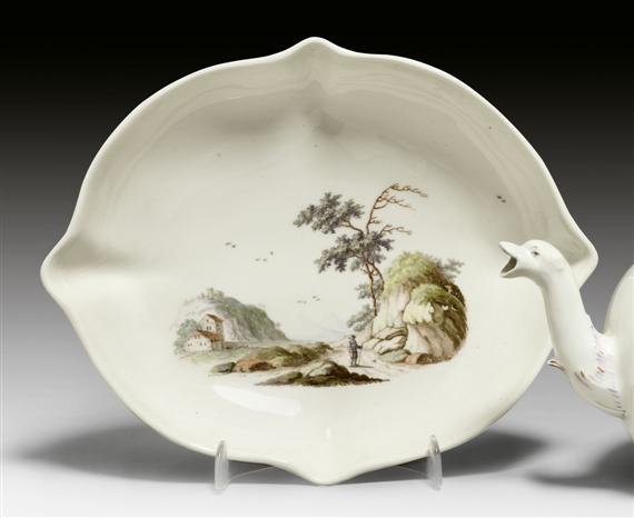 Appraisal: SOUCOUPE WITH LANDSCAPE PAINTING ZURICH CIRCA Quatrefoil shape painted with