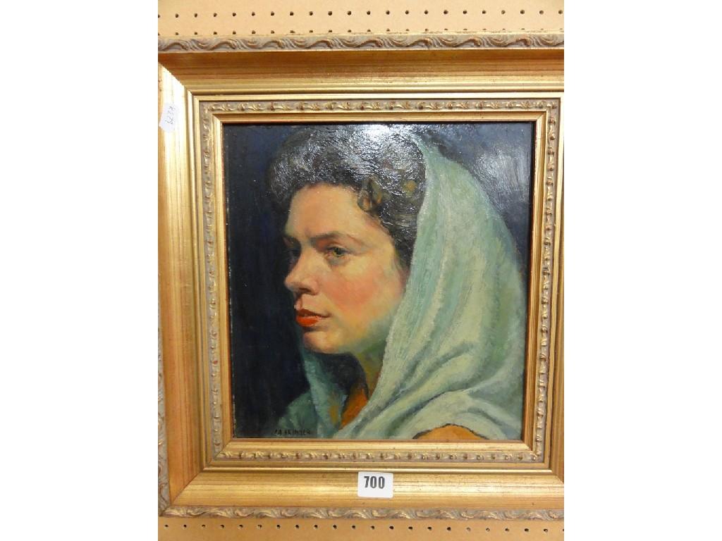 Appraisal: A mid- th century oil painting on board shoulder length