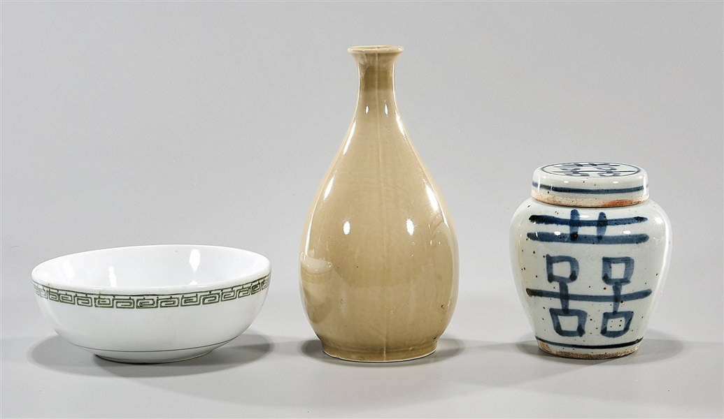 Appraisal: Three Chinese glazed porcelain pieces including a white bowl with