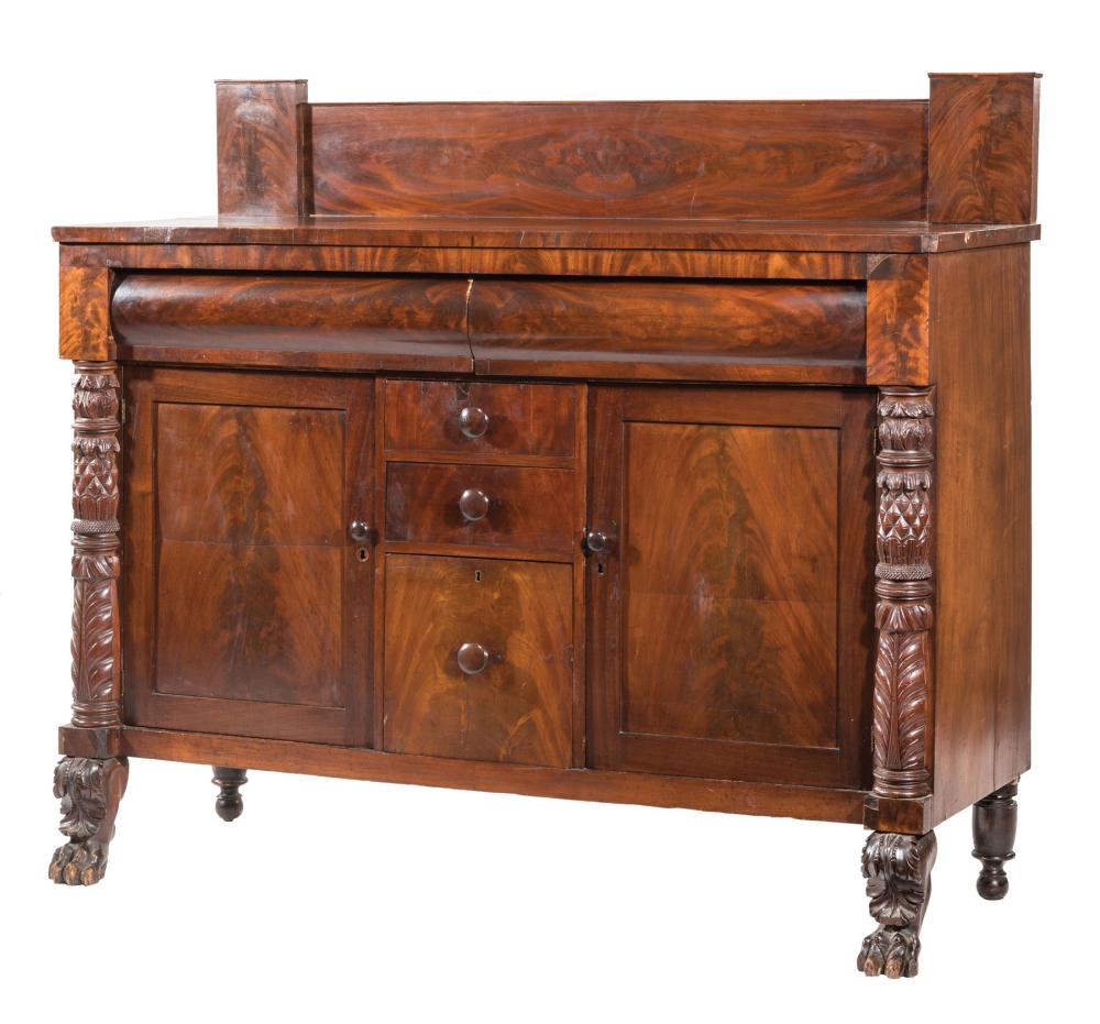 Appraisal: American Late Classical Carved Mahogany Sideboard c New York blocked