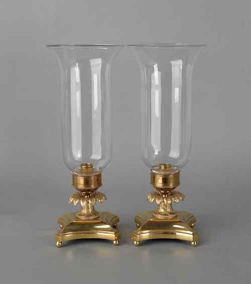 Appraisal: Pair of ormolu and glass table lamps th c h