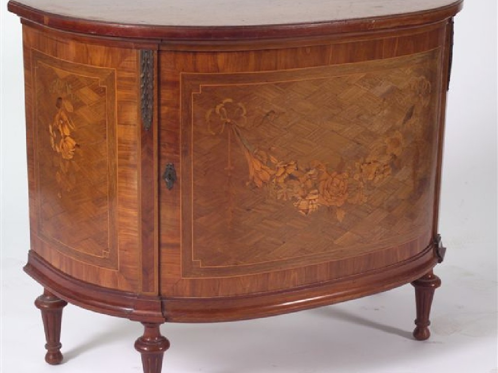 Appraisal: CONTINENTAL INLAID MAHOGANY SIDE CABINET th CENTURY the D-shaped moulded