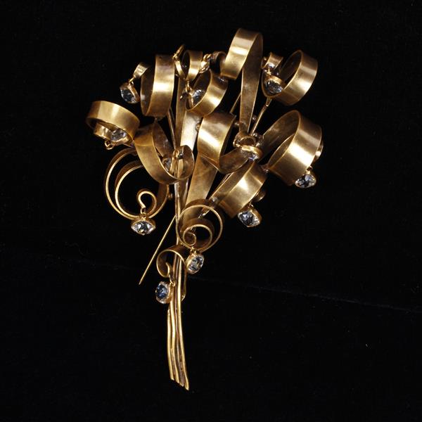 Appraisal: Joseff Hollywood GIANT Scroll Pin Brooch with jewel dangles H