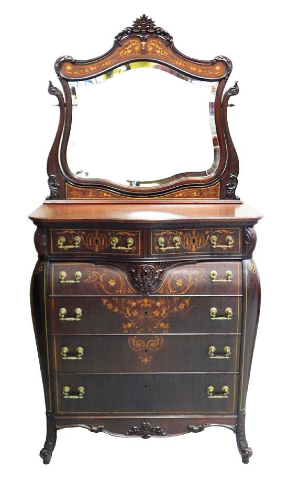 Appraisal: Baroque Revival tall chest and mirror early th C mahogany