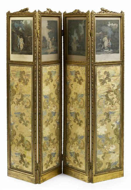 Appraisal: A late th century carved giltwood four fold screen each