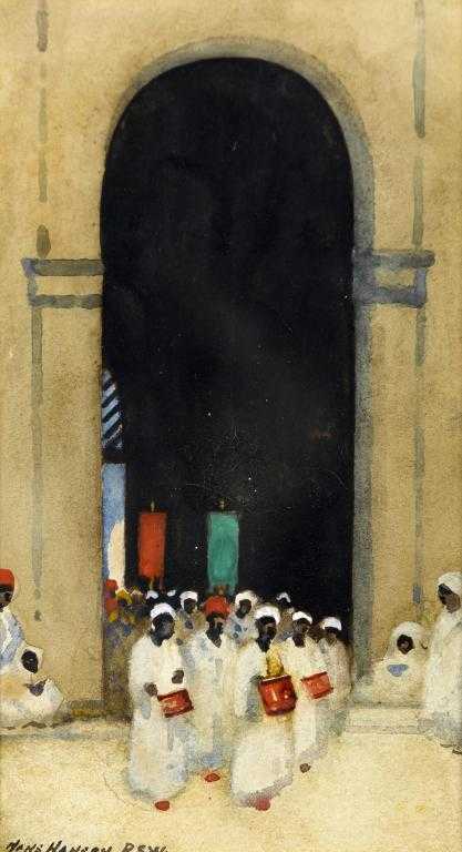 Appraisal: HANS JACOB HANSEN RSW - A PROCESSION IN NORTH AFRICA