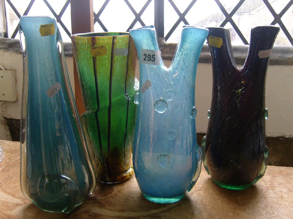 Appraisal: A pair of glass vases with double spouts and organic