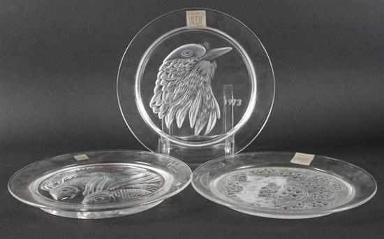 Appraisal: Three Lalique glass plates dated - - image of bird's