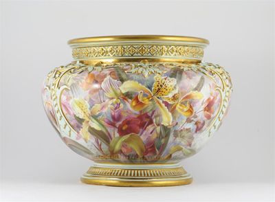 Appraisal: A Royal Worcester jardini re painted with orchids and signed