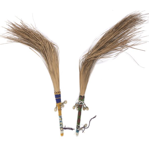 Appraisal: TWO SIOUX REED AND BEADWORK FLY WHISKS CA FIRST HALF